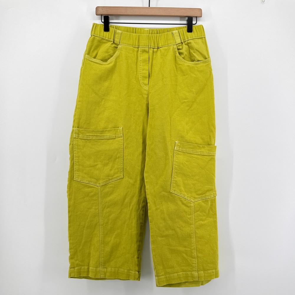 Alembika Chartreuse Lime Yellow Cotton Elastic Waist Cargo Pants Size 1 US S/M